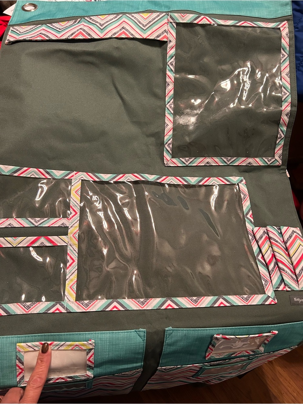 thirty-one Hanging Storage Organizer in Teal with Multicolor Chevron Trim